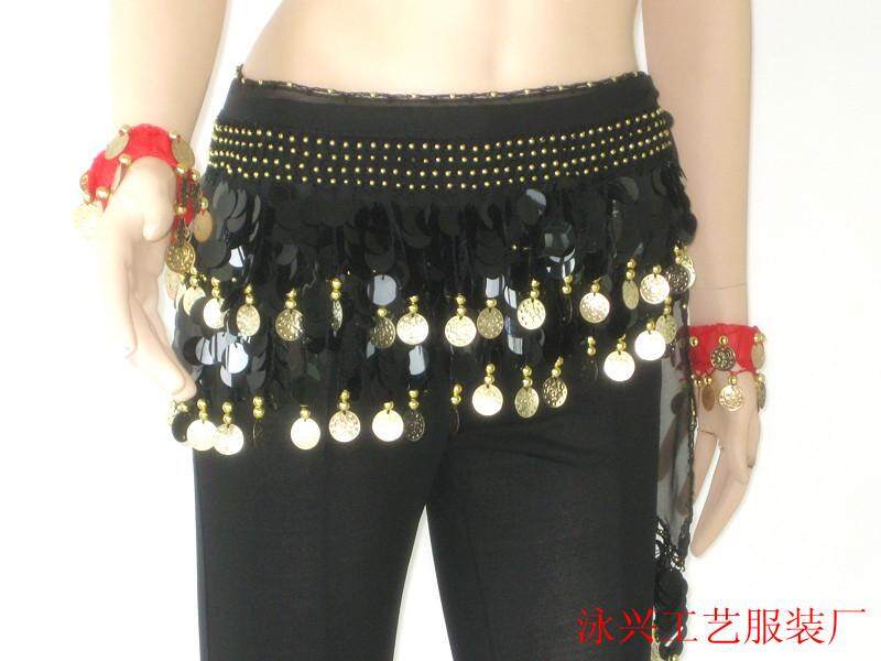 Belly Dance Hip Scarf, Gold Coins Belly Dance Costume Skirt Wrap Belt