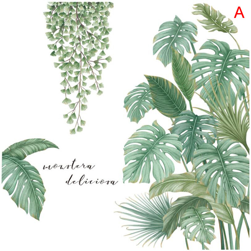PAUY Green Plants Wall Sticker Rainforest Tropical Palm Leaves Art Wall Mural Decor