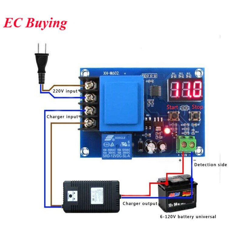 Xh-m602 cnc lithium battery led digital tube charging control switch module automatic charger protection board 3.7-120v