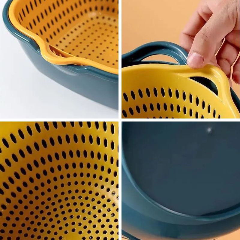 Houseeker Double-Layer Drain Basket Plastic Kitchen Household Fruit Vegetable Washing Drainer Box Washing Basin Storage Container