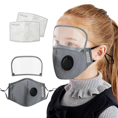 【Ready ⚡Tock】1Pcs +2Pcs Washable Facemask Kids' Child Washable Reusable Facemask With Filter And Detachable Eye Shield Non-Woven 3-Layer Dust-Proof Soft Breathable