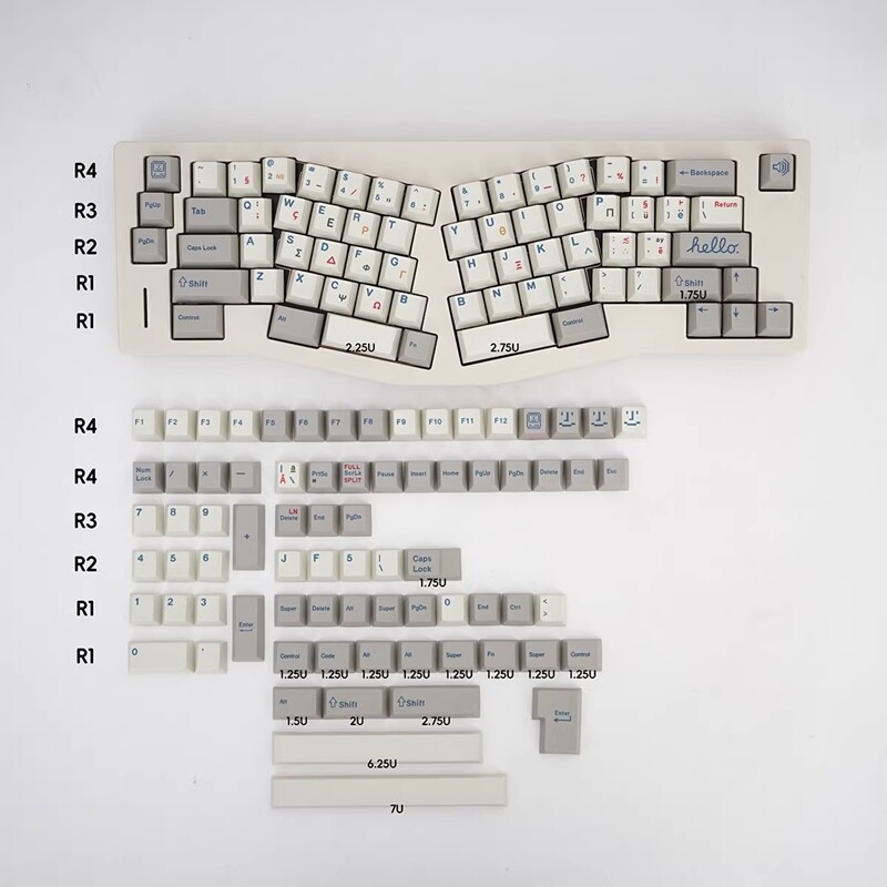 Retro 9009 Bộ Phím bấm Hy Lạp màu trắng xám Bàn Phím Cơ Keycap 136 phím anh đào hồ sơ PBT thăng hoa Keycaps cho Cherry MX chuyển đổi Bàn Phím Cơ RK61/Anne Pro 2/gk61