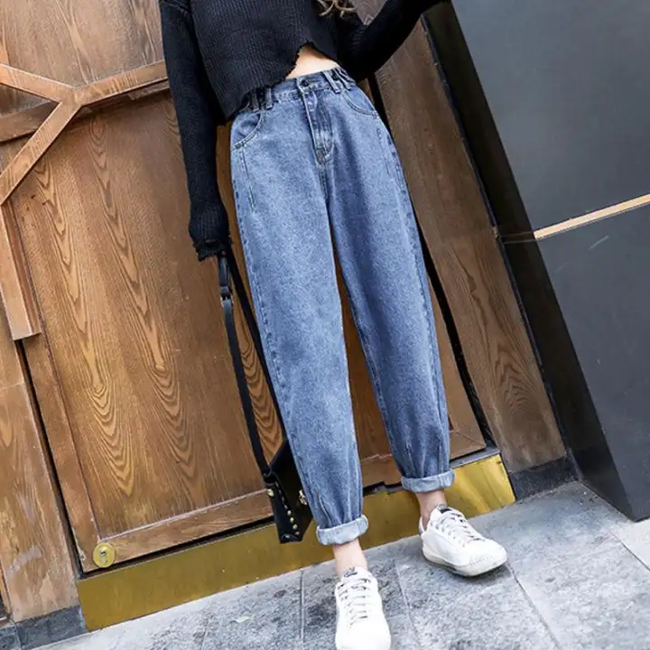 elastic waist boyfriend jeans
