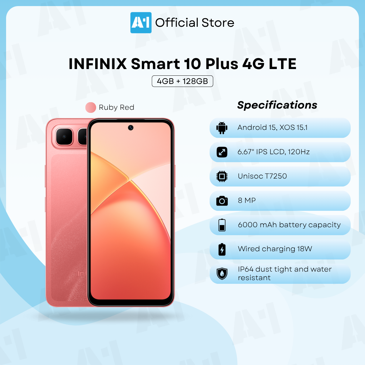Infinix Smart 10 Plus 4G LTE/X6725 (4GB/8GB+128GB) Original