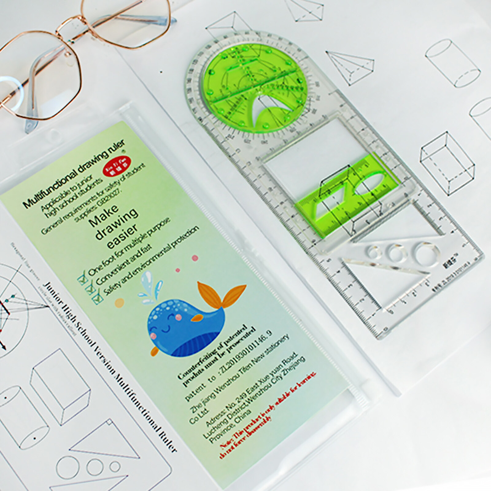 Multifunctional Geometric Ruler Drawing Template Measuring Draft Rulers