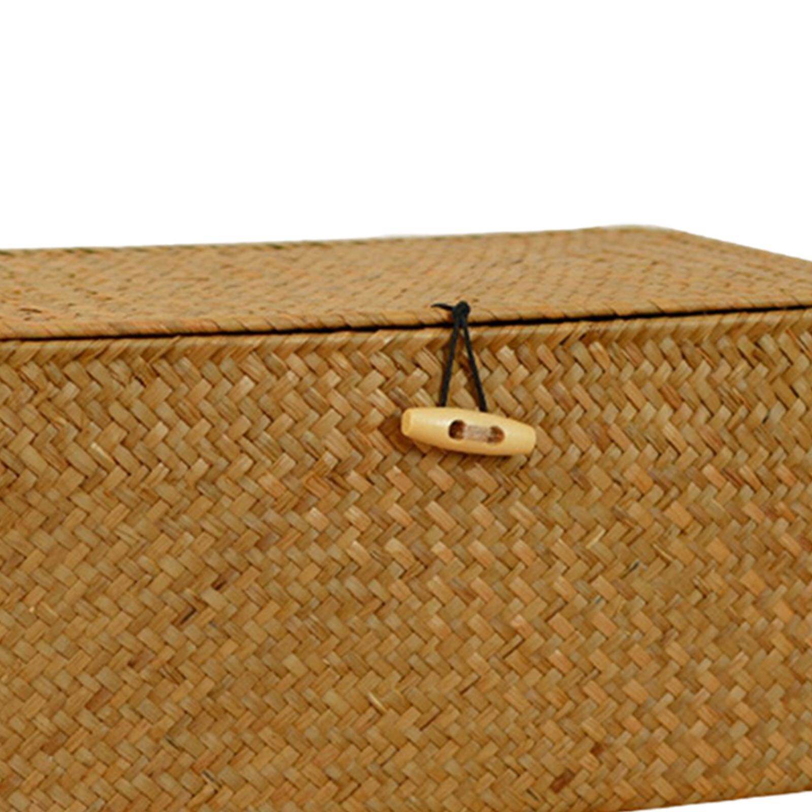 Baoblaze Wicker Baskets with Lids, Nautral Seagrass Storage Baskets, Woven Rectangular Basket Bins, Rattan Storage Organizer for Shelf