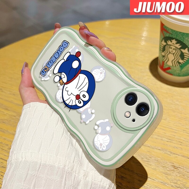JIUMOO Case For iPhone 14 Pro Max 14 PLUS 13 Pro Max 13 Mini Case Mischievous Doraemon Pattern Colour Wave Border Soft Clear TPU Shockproof Phone Cases Precision Hole Camera Casing Wear Resistant Silica Gel Protective Cover