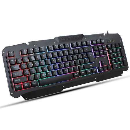 Rodeal สายรุ้ง backlit คีย์บอร์ดสำหรับเล่นเกมแบบมีสาย, LED 104 คีย์ USB ERGONOMIC ส่วนที่เหลือสำหรับพอร์ตคอมพิวเตอร์แบบมินิ Gamer