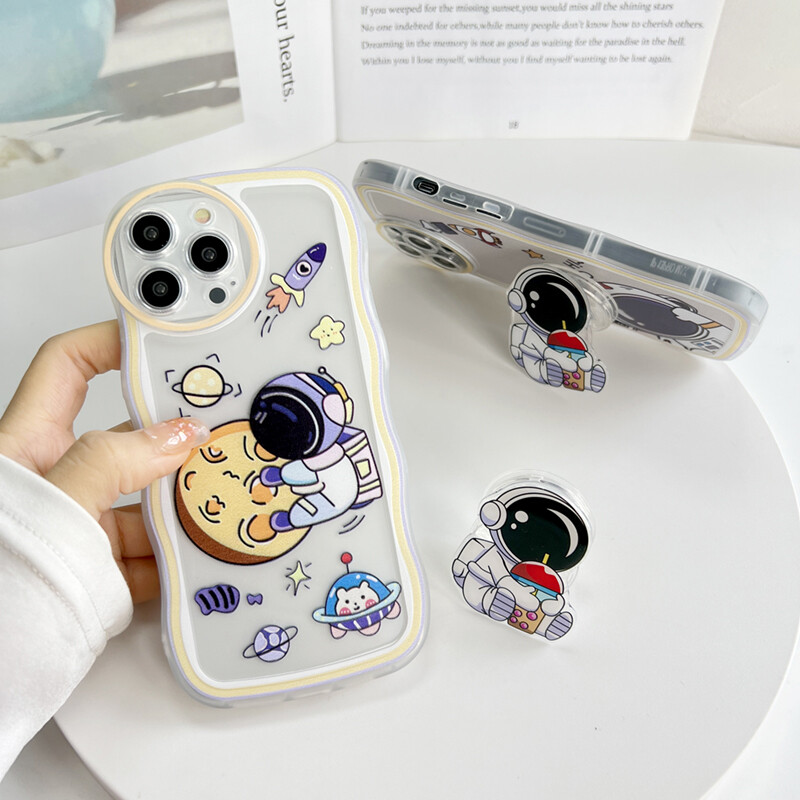 UCUC (NASA 8D Holder)Phone Casing For iPhone 13 Pro Max 13 mini iPhone 11 Pro Max iPhone 14 Pro Max 14 Plus iPhone 12 Pro Max 12 mini iPhone11pro Phone Case For Boys Soft Wavy Case Cartoon NASA Shockproof Casing