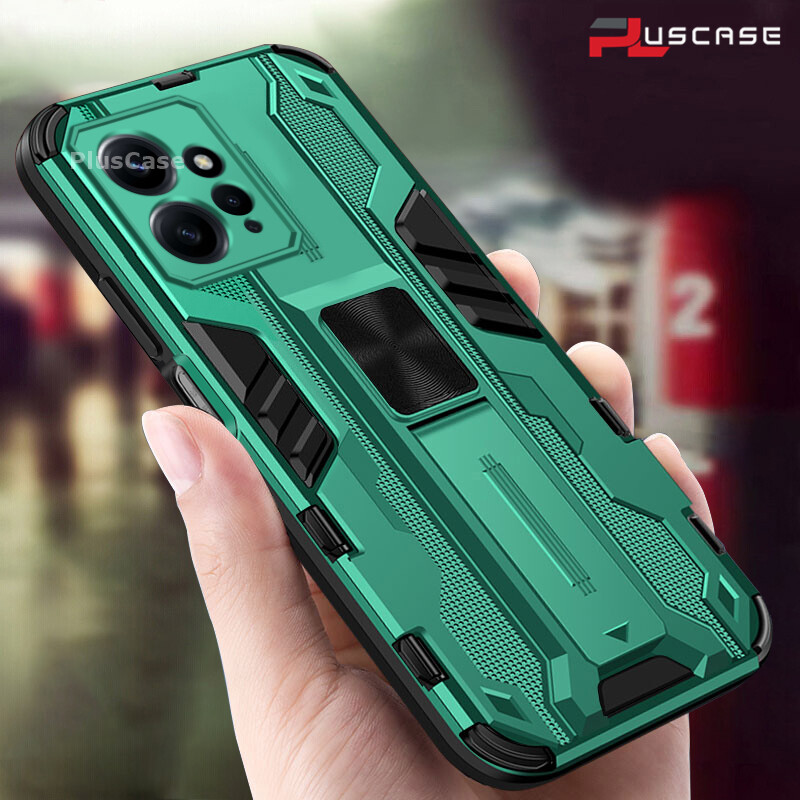 PlusCase for Xiaomi Redmi Note 12 4G Case Shockproof Kickstand Armor Camera Lens Protector Hard Back Cover