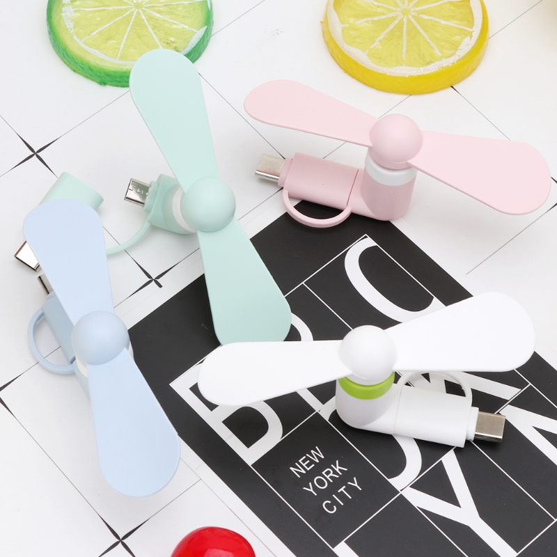 Quạt Làm Mát Di Động 2 Trong 1 Quạt Làm Mát Cầm Tay Type-C Quạt USB Mini Quạt Điện Thoại Di Động Cho Điện Thoại Android Micro USB