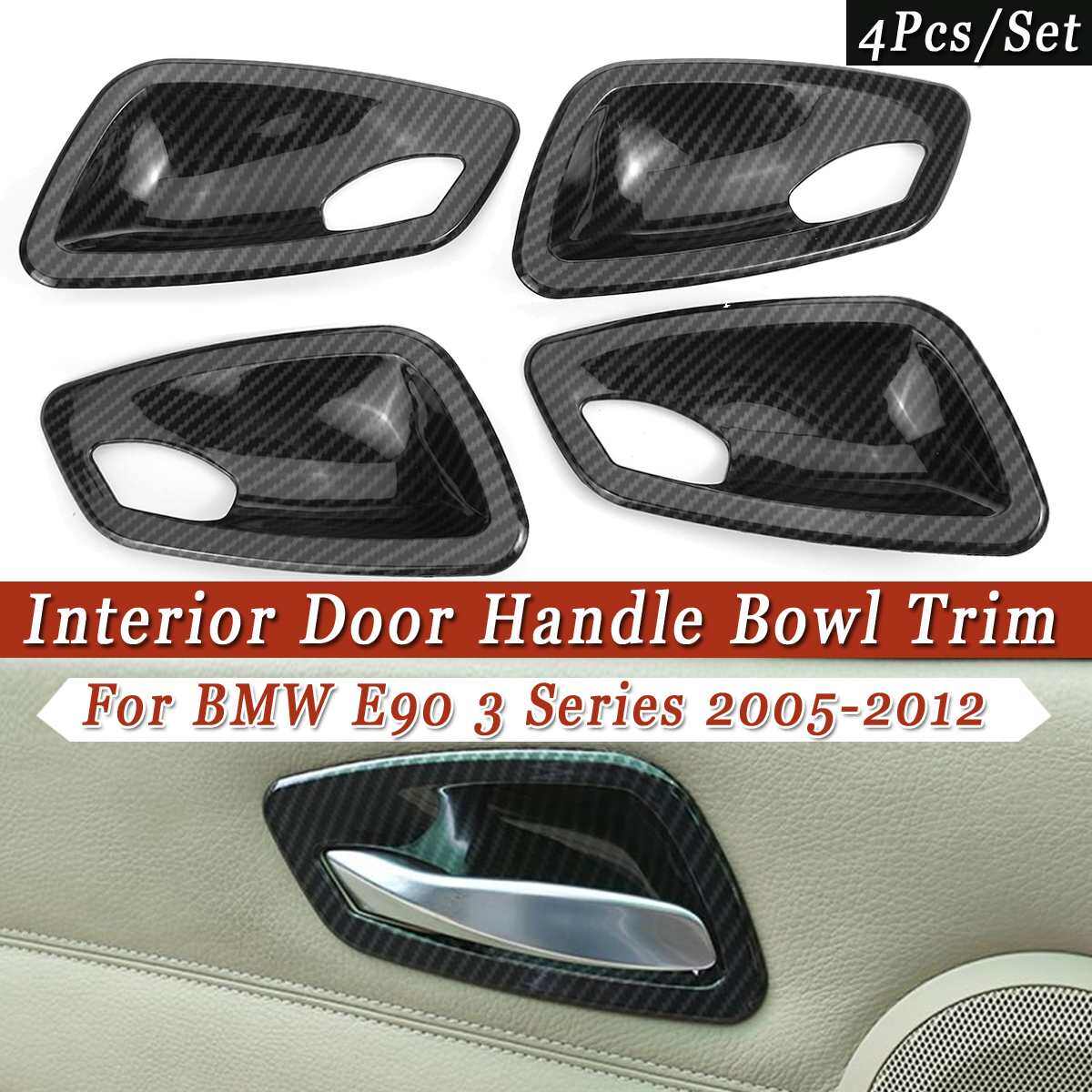 4 pieces/set bmw e90 3 series carbon fiber interior door handle bowl cover cover 2005 2006 2007 2008 2009 2009 2010 2011 2012 auto interior parts auto modification parts