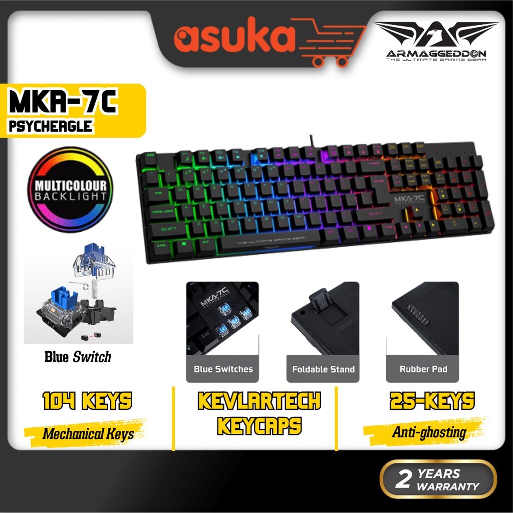Armaggeddon MKA-7C Black / White Psycheagle (104 Keys) Blue Switch ...