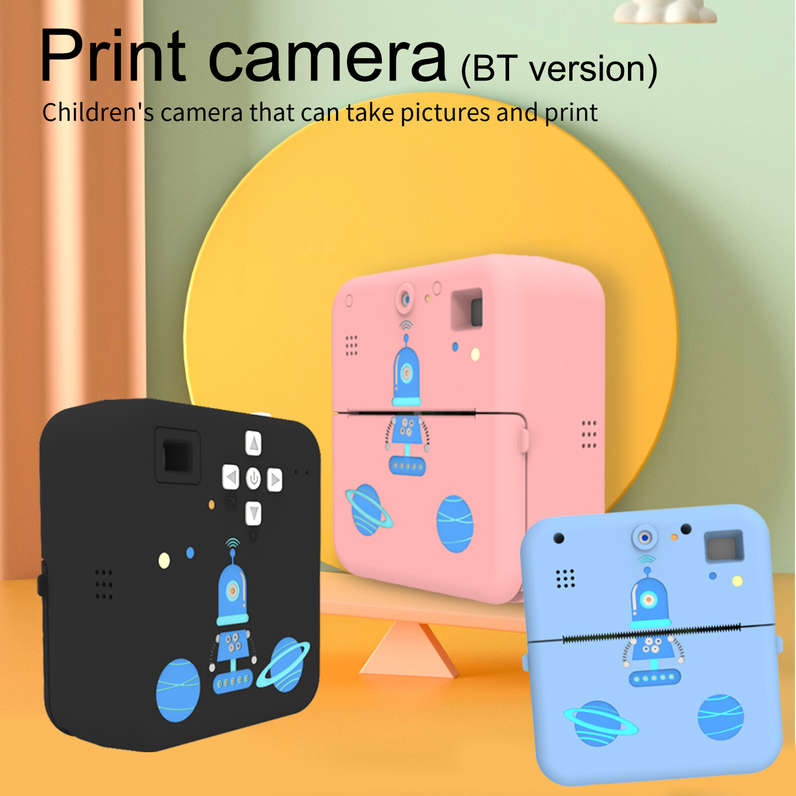 keykits- Mini Pocket Printer Camera Instant Print Portable Thermal Printing Machine Wireless BT Connection for Picture Label DIY Handcraft List Meno Notes Journal Receipt Paper Sticker Compatible with Android iOS