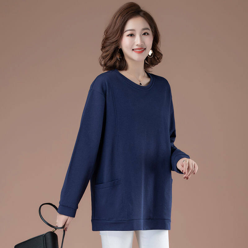 Middle-aged Cotton Sweater Women's Spring and Autumn Casual Loose and Plus-sized Autumn Long-Sleeved Upper Garment
