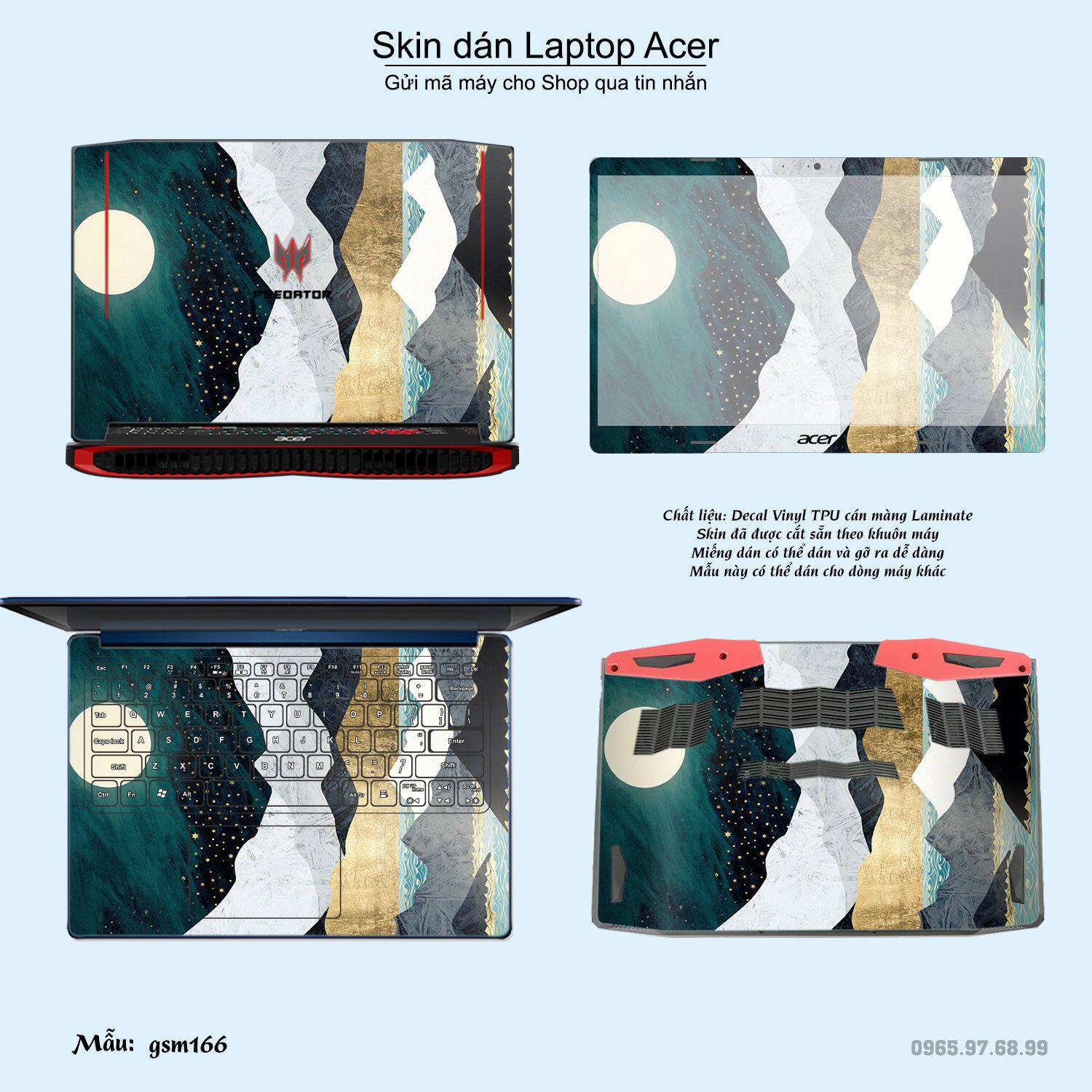 Decal Skin dán Laptop Acer mẫu giả sơn mài