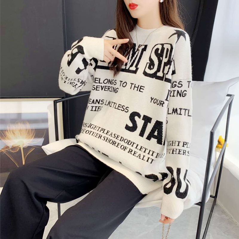 Letter Knit Sweater Women's Autumn and Winter 2021 New Loose Top Korean Style Fashion Casual Wear Pullover Sweater