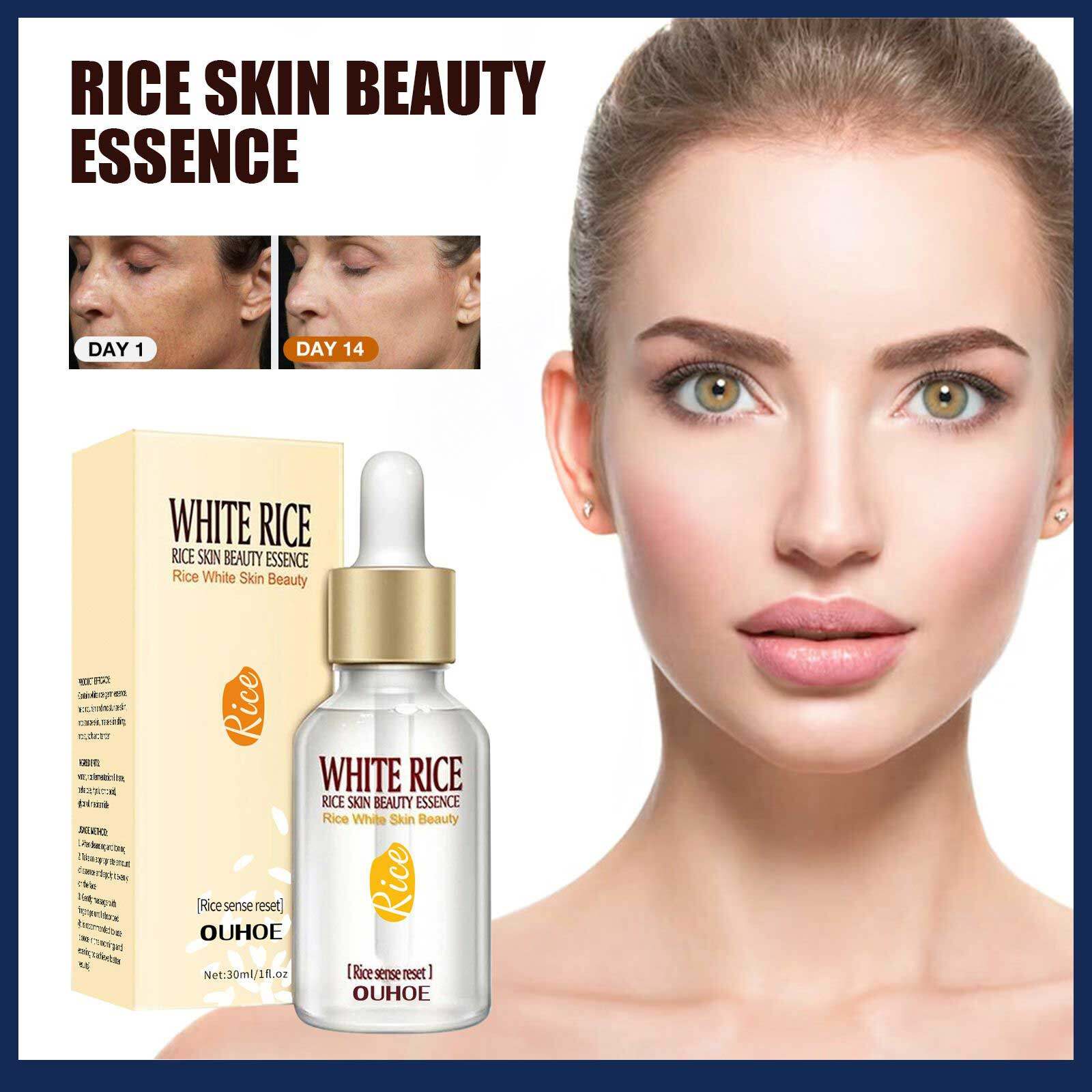 OUHOE New White Rice Whitening Serum Face Moisturizing Cream Anti Wrinkle Anti Aging Face Fine Lines Acne Treatment Skin Care Anti-wrinkles Whitening Rice Essence Rice And Hyaluronic Acid Serum Hydrating Skin Care Serum Anti-Wrinkle Face Essence
