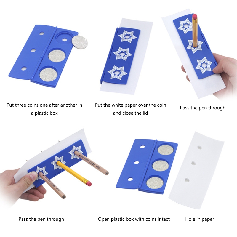 Fun Magic Tricks Toy Pencil Coin Penetration Box Magic Toys Amazing Magic Tricks Gimmicks Prop Easter Supplies for Adult