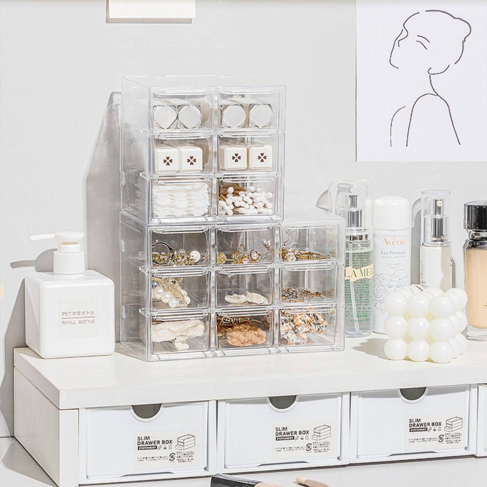 BUBLER Waterproof Stackable Storage Cabinet Cosmetics Earphone Makeup Container Sundries Desktop Storage Drawer Drawer Storage Box Stationery Organizer Transparent Storage Box