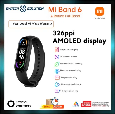 Xiaomi Mi Band 6 Global Version [1 Year Local Official Warranty] 1.56 Inch AMOLED Screen 30 exercise modes Up to 14 days battery life Mi Smart Band 6