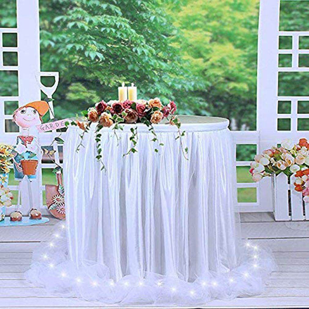 LED Table Skirt 6ft Blue Tulle Table Skirt Tutu Table Cloth Skirting for Rect...