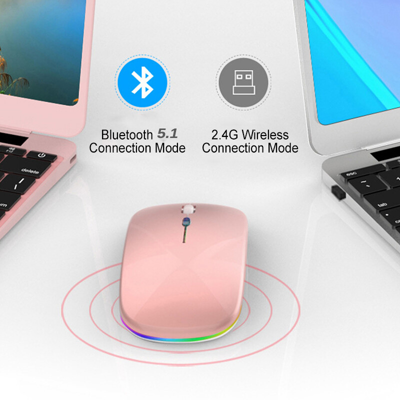 Chuột không dây im lặng và sạc lại được đèn nền LED chuột USB + chế độ Bluetooth kép Chuột Pc laptop máy tính mous 2.4GHz Receiver