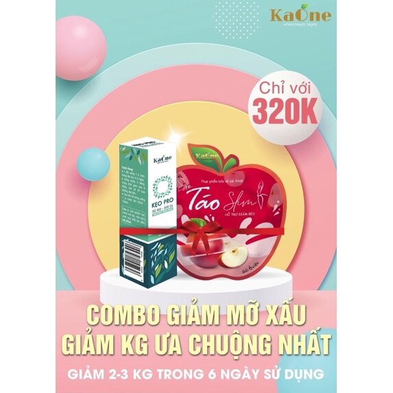 Kẹo táo giảm cân kaone slim + kẹo pro siết eo giảm mỡ bụng đùi bắp tay