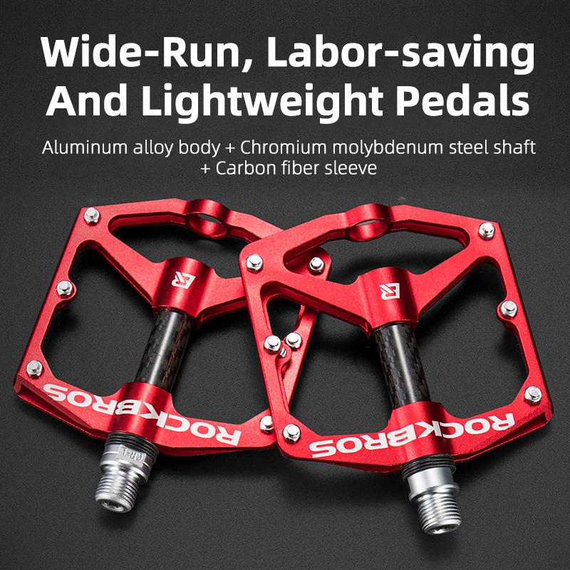 ROCKBROS Aluminum Alloy Bike Pedals – 9/16" Sealed Bearing Flat Pedals For MTB (Black/Red, Pair)
