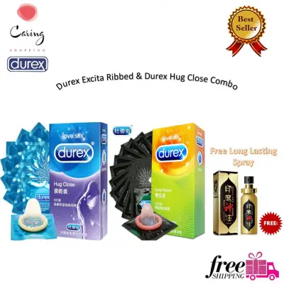 Durex Excita Ribbed & Durex Hug Close Condom [ Free Good Quality Delay Spray - Tahan Lama ] - Alat Lelaki