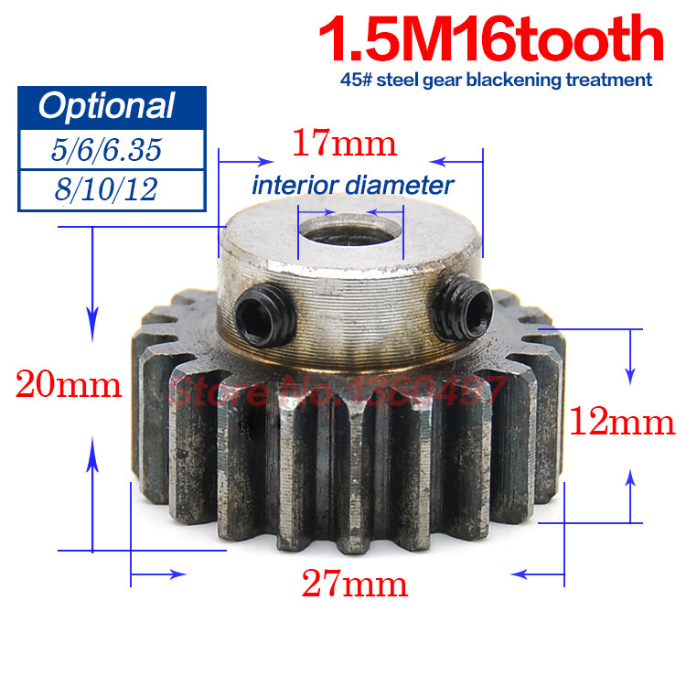 1Mod 16T Spur Gear 45# Steel Motor Gear Outer Diameter 18mm Bore 6.35mm *1Pcs 