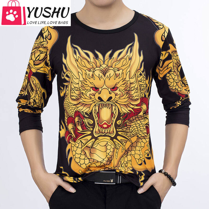 Yushu American Flag Eagle 3D Printing Fashion Long Sleeved T Shirt Men Autumn High Quality Polyester Soft Smooth Luxury T-shirt M-4XL