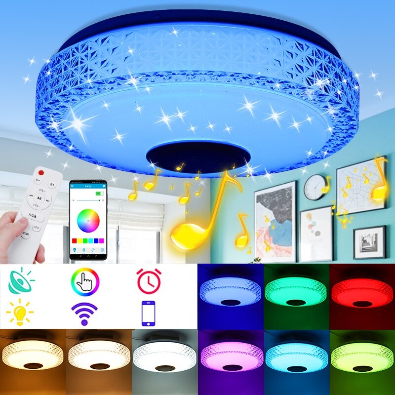 200W 2835SMD LED Ceiling Light Bluetooth Music Speaker APP Acrylic Dimmable RGB with Remote Control 3000-6500K Lamp Home Bar Party Decor AC220V
