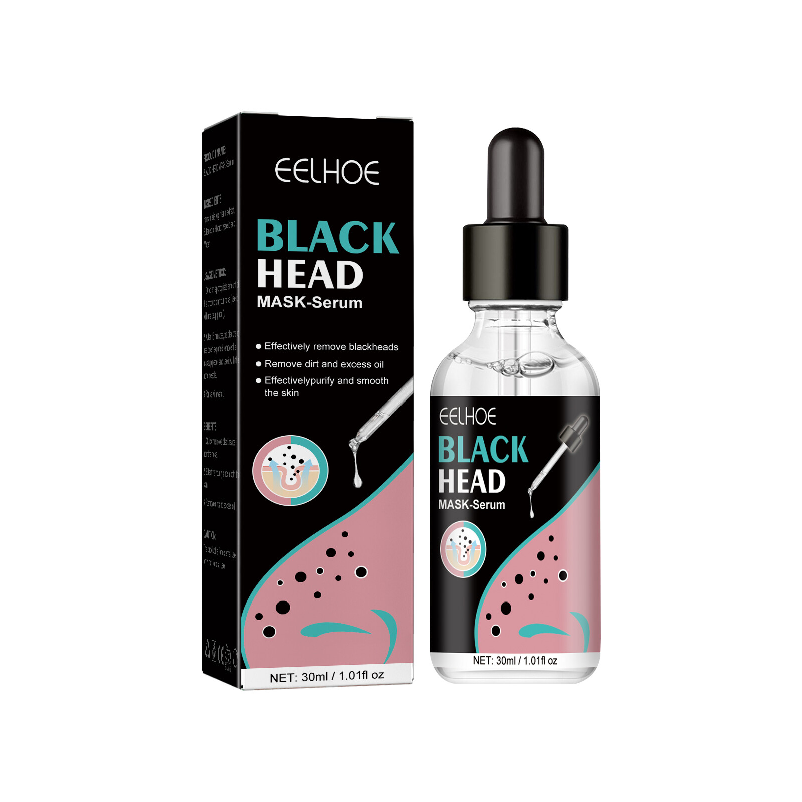 Eelhoe Blackhead Remove Serum Nose Blackhead Extraction Essence Skin Care Moisturizing Deeply Cleans Pores and Dirt Acne Remover With No Nasal Mask Herbal Shrink Pore Serum Tightens Smoothes Skin Care（30ml）