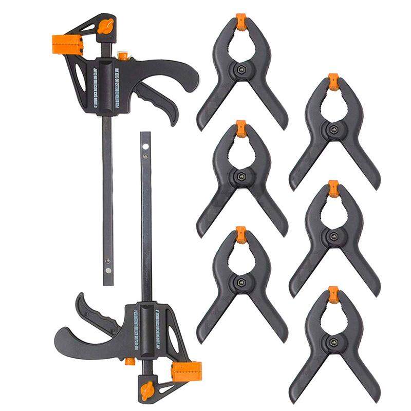 Xj668 10pc Mini Quick Clamp & Ratcheting Clamp Set Including Ratcheting Bar Clamps with Quick Release and Spreader, Quick Releasing Ratchet Clamps and Nylon Spring Clamps