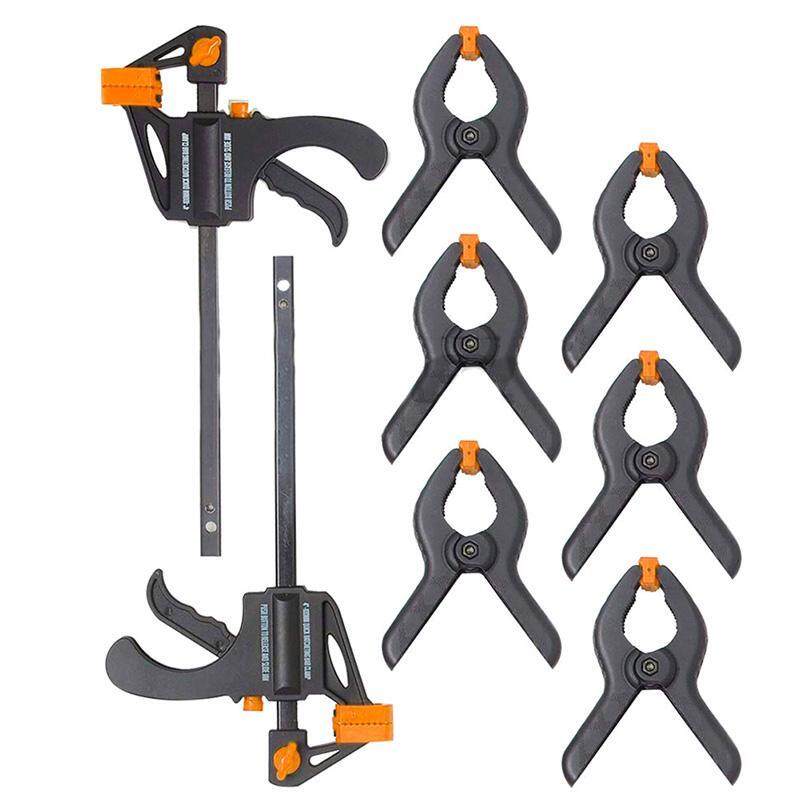 Xj668 10pc Mini Quick Clamp & Ratcheting Clamp Set Including Ratcheting Bar Clamps with Quick Release and Spreader, Quick Releasing Ratchet Clamps and Nylon Spring Clamps