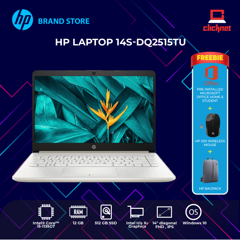 HP 14s-dq2515TU 14 FHD Laptop Natural Silver ( I5-1135G7, 8GB, 512GB, Iris Xe, W10, H&S ) Malaysia