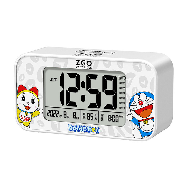 100% Authentic Doraemon Digital Clock Alarm Clock Rechargeable with Night Light Kids Clock Anti-fall Temperature display USB charging Support Wireless/Wired Use 0125