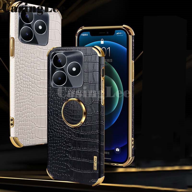 For Realme C51 Case Soft Crocodile Pattern Texture Leather Handphone Shockproof adsorb Ring cover For Realme C51 Back Cover Phone cases
