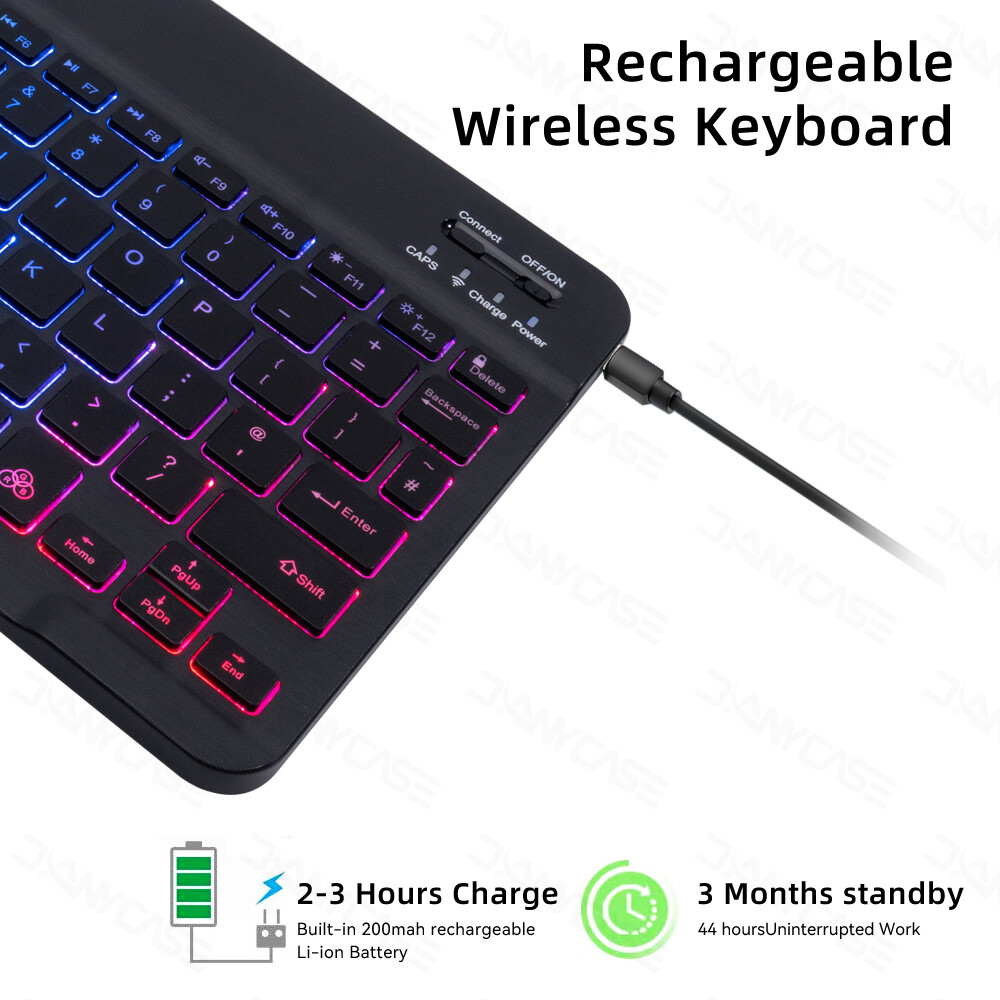 RGB Backlit Keyboard For Tablet iPad Phone PC Bluetooth-compatible Rechargeable 10inch Wireless Keyboard