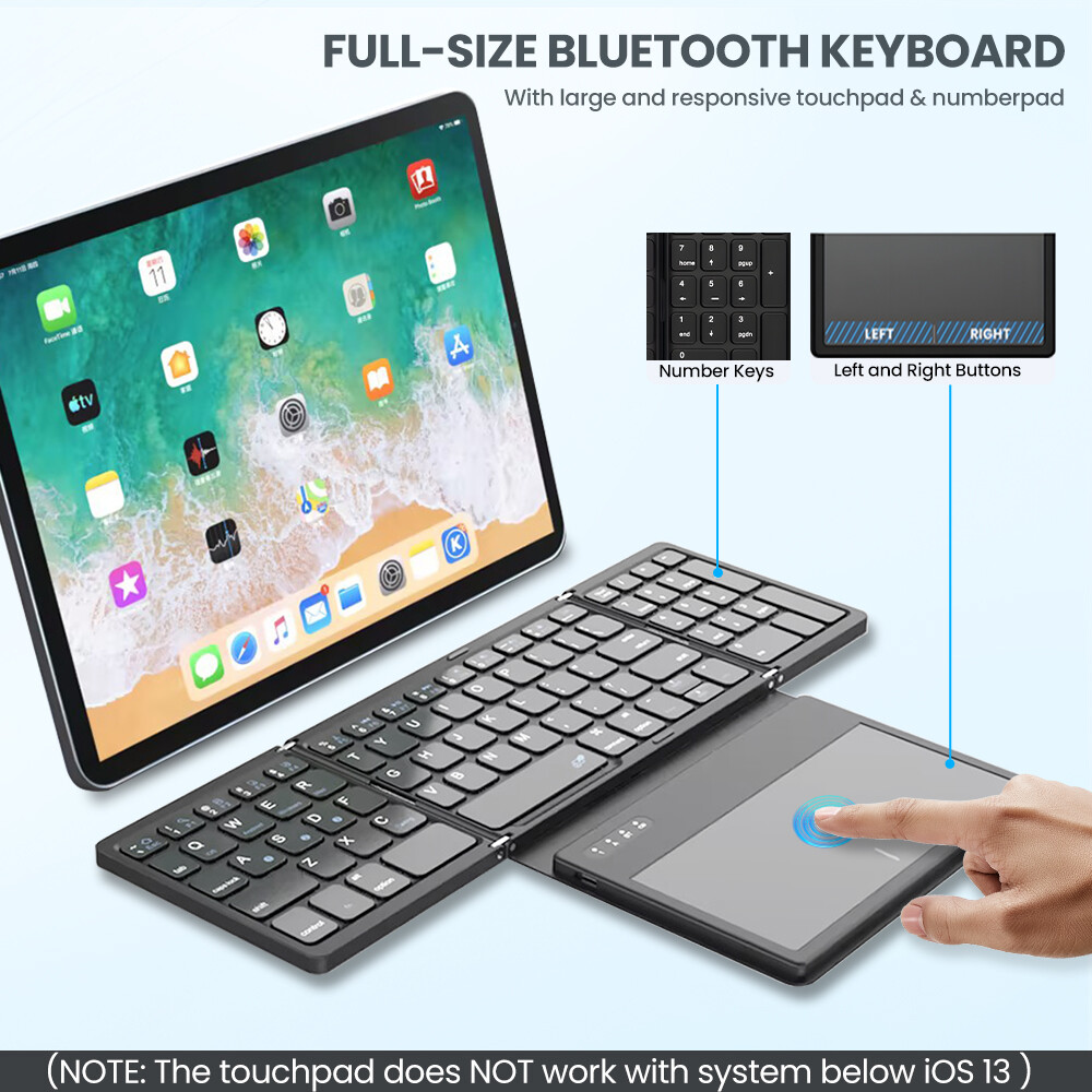 B055 siêu mỏng Bàn phím bluetooth không dây New bốn-fold với lớn Touchpad Bàn phím bluetooth cho máy tính bảng im lặng Mini Bàn phím di động cho máy tính xách tay/máy tính bảng/điện thoại di động