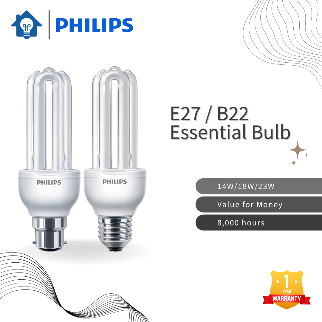 Philips E27 B22 Essential 14W 18W 23W Energy Saver Bulb ( Warm White ...