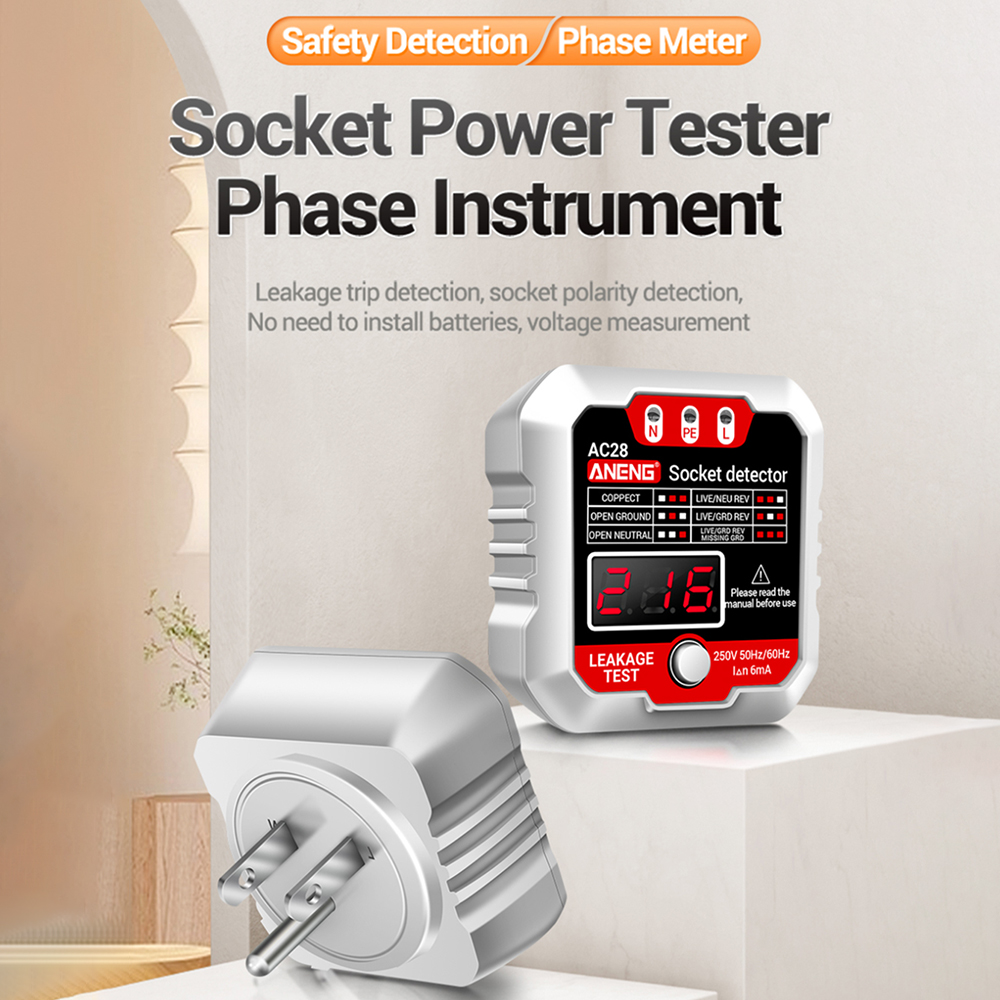 Outlet Tester điện receptacle Detector với màn hình LCD 3 prong 250V AC điện áp ổ cắm Checker cho nhà