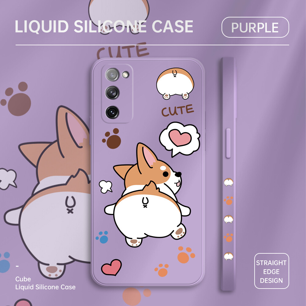 UCUC Phone Case For Samsung Galaxy S20FE/SamsungS20 FE 5G Case For Boys Design Phone Case Cartoon Corgi Dog Square Edge Pattern Liquid Silicone Casing Full Cover Camera Case