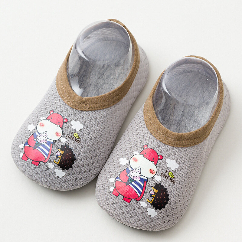 Cute Baby Floor Socks With Rubber Soles Summer Mesh Breathable Kids Girl Boy Short Socks Anti Slip Cartoon Toddler Socks