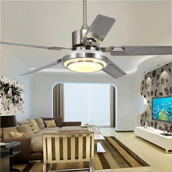 5 Blades Indoor Ceiling Fan Light With Remote Control Brushed