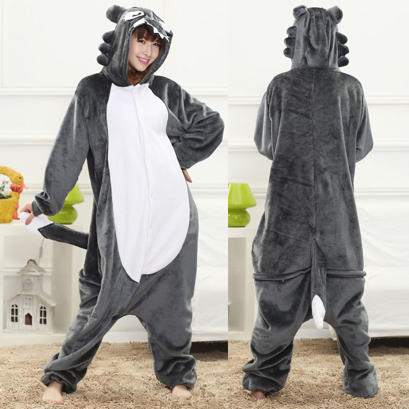 Timber Wolf Onesie For Adult Women Warm Animal Cosplay pajama Kigurumi Sleepwear Homewear