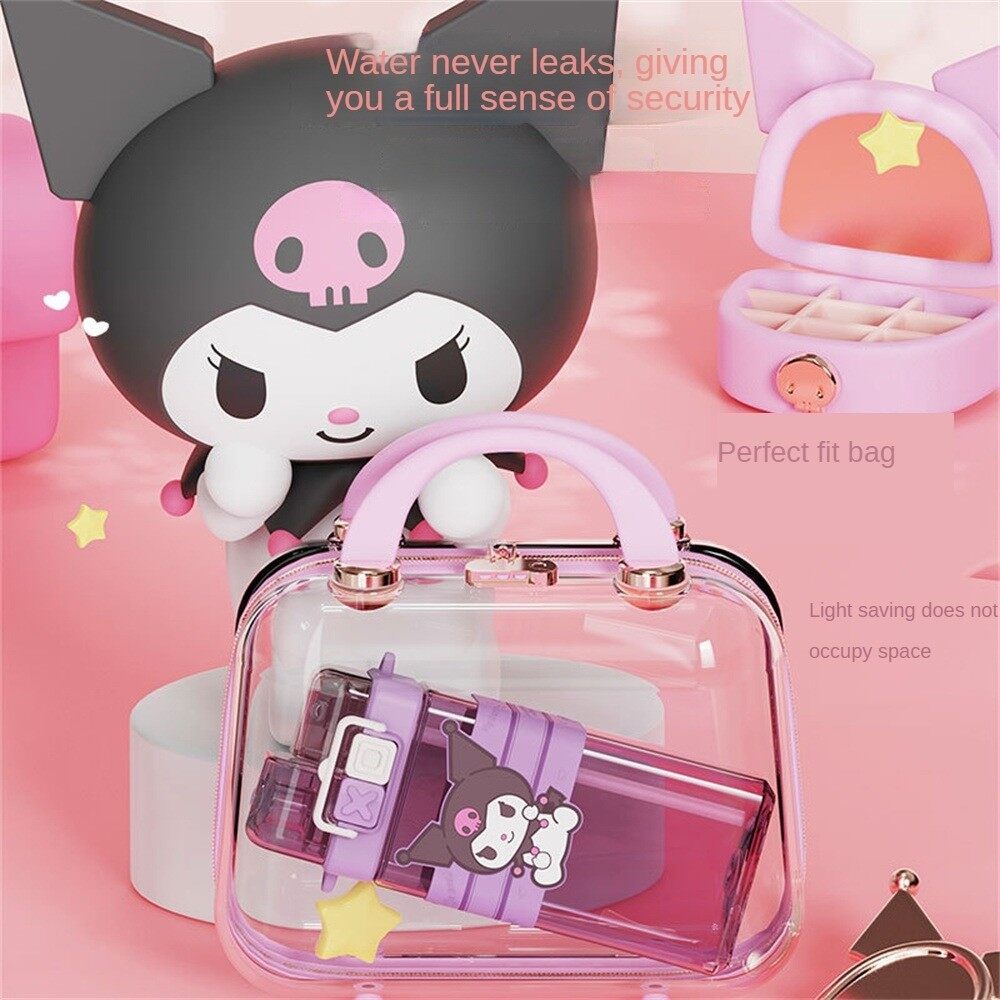 Cốc nước Sanrio hoạt hình có nắp bật lên Chai ống hút nhựa trẻ em hai bình đựng nước uống sáng tạo cốc vuông sinh viên cầm tay ngoài trời