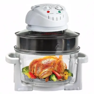 Convection Halogen Oven Turbo Air Fryer 12L Glass Oven Bowl With Extension Ring Roast Chicken Bake Grill BBQ Fry Kitchen Cooking