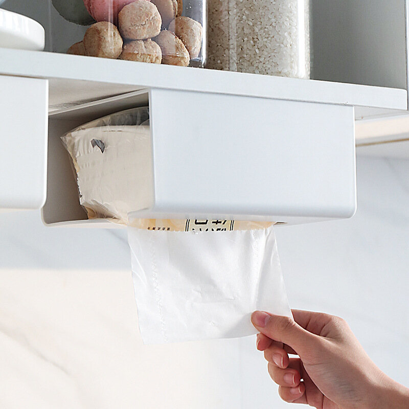 IKEA Kitchen Non-stick Paste Paper Tray Wall Wall-mounted Tissue Holder Creative Simple Plastic Multifunctional Toilet Tissue Box